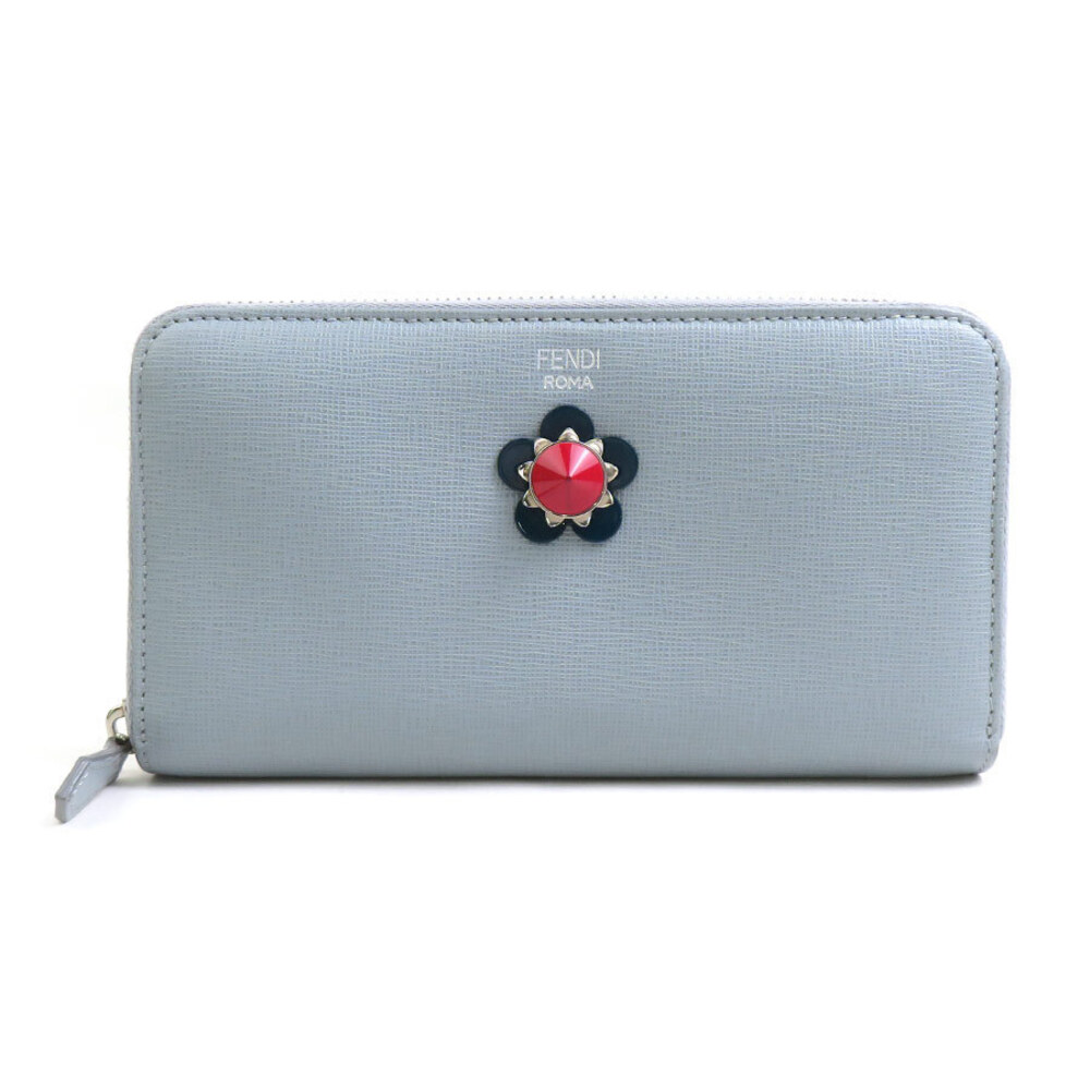 Fendi Round Zip Long Wallet Leather Gray